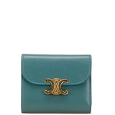 セリーヌ トリオンフ スモール 二つ折り財布 グリーン ブルー レザー レディース CELINE 【中古】